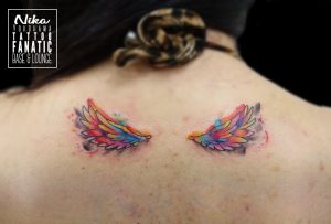 wings 翼 watercolor tattoo 水彩 タトゥー