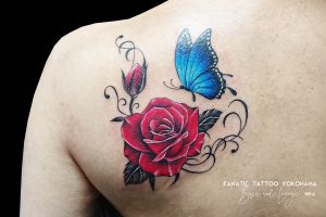 rose butterfly tattoo　薔薇　長調　タトゥー