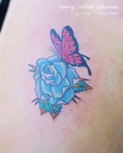 rose butterfly tattoo　薔薇　蝶々　タトゥー